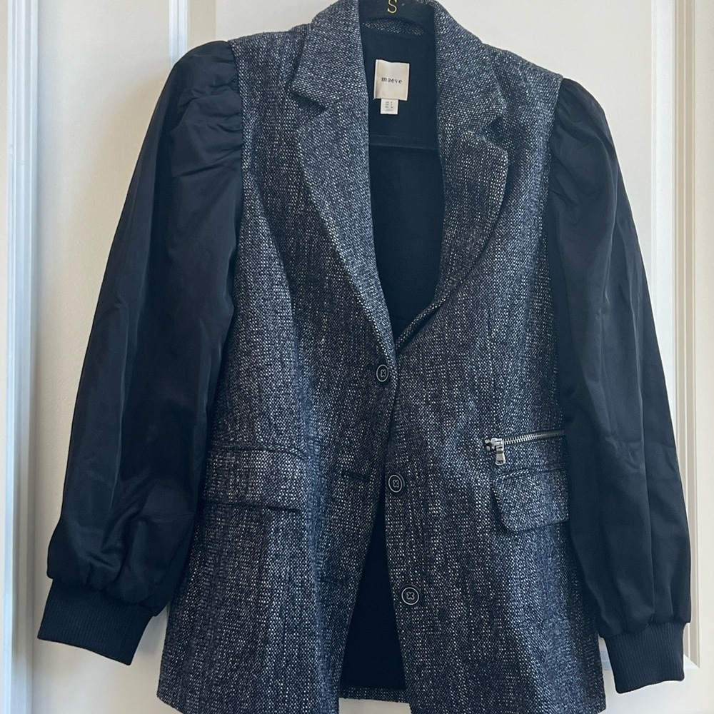 Maeve Anthropologie Mixed Media Relaxed Jacket Blazer Size 2 Women's Black